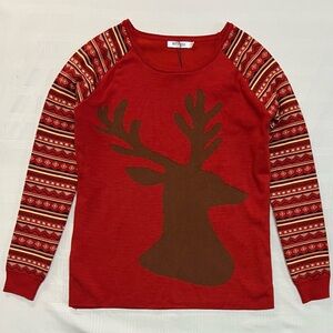 Meaneor Women’s Sweater Size M Red Brown Multi-Color Christmas Holiday Festive